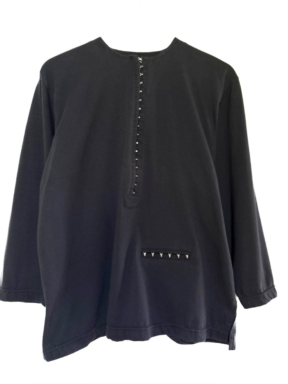 Vintage Black Long Sleeve Top with Hook and Eye Accents